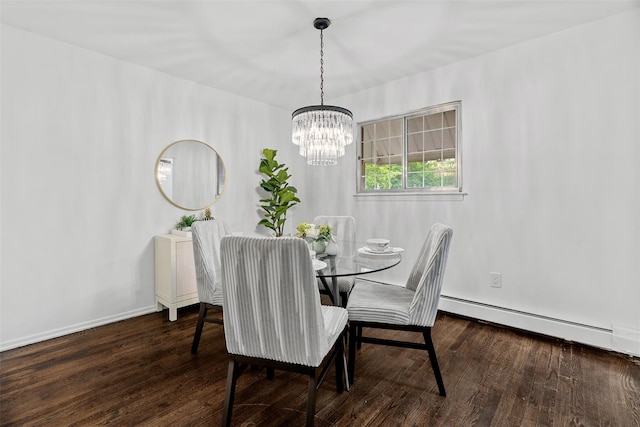 4 Westbrook Dr, Cortlandt Manor, NY 10567 - dining room featuring a baseboard heating unit, wood finished floors, and a chandelier