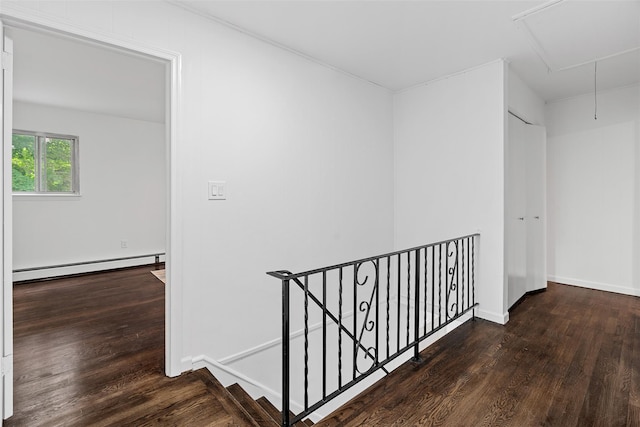 4 Westbrook Dr, Cortlandt Manor, NY 10567 - hall with baseboard heating, attic access, an upstairs landing, and wood finished floors