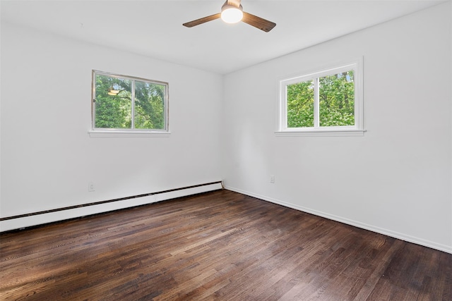 4 Westbrook Dr, Cortlandt Manor, NY 10567 - unfurnished room with a baseboard heating unit, plenty of natural light, a ceiling fan, and wood finished floors