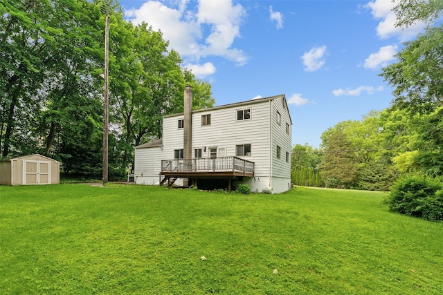 4 Westbrook Dr, Cortlandt Manor, NY 10567 - back of property with a storage unit, a yard, and a wooden deck