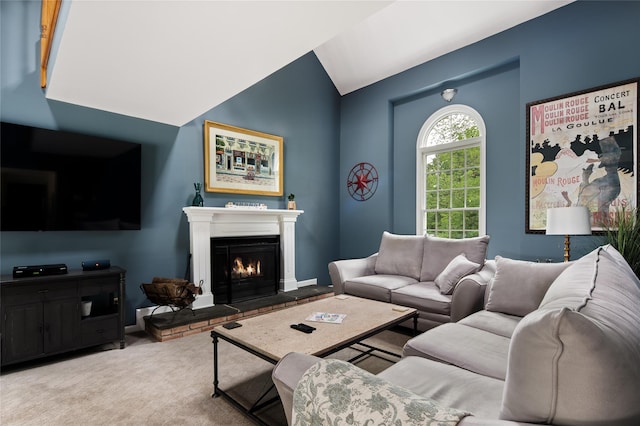 4 Scenic Dr, South Salem, NY 10590 - living room featuring a warm lit fireplace and vaulted ceiling