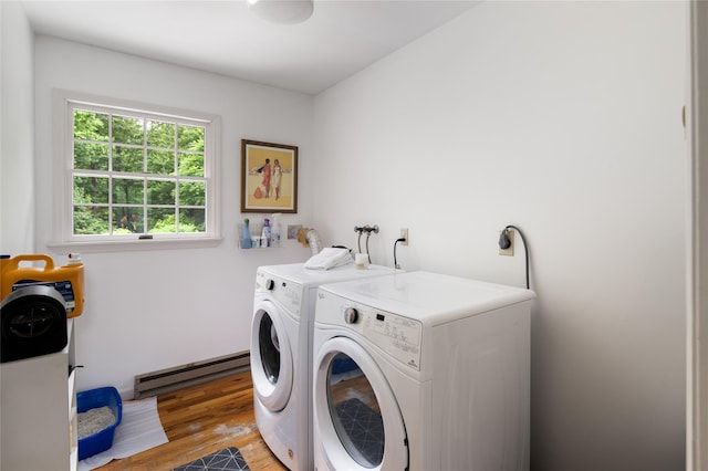 4 Scenic Dr, South Salem, NY 10590 - laundry area featuring washing machine and clothes dryer, baseboard heating, and light wood-style flooring