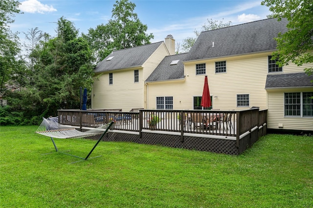 4 Scenic Dr, South Salem, NY 10590 - back of property featuring a deck, a lawn, and a chimney