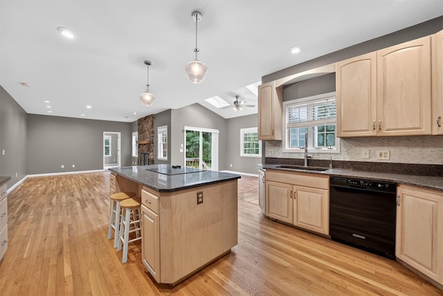 16 Apple Summit Ln, Lagrangeville, NY 12540 - kitchen featuring light brown cabinetry, black appliances, light wood-type flooring, and recessed lighting