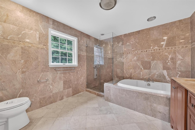 16 Apple Summit Ln, Lagrangeville, NY 12540 - bathroom featuring tile walls, vanity, tiled shower, and a bath