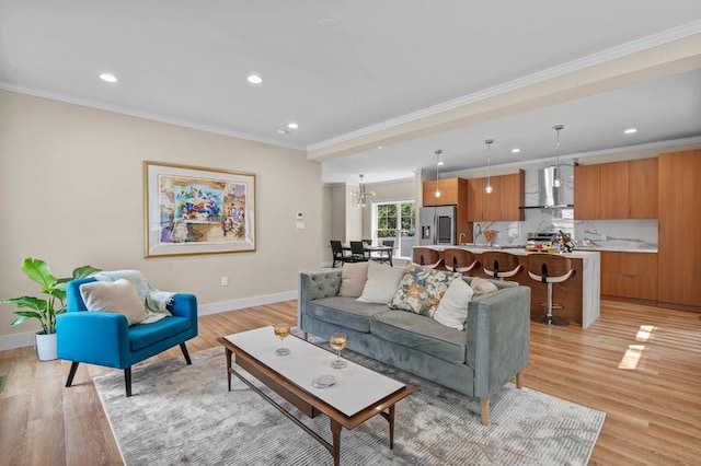 105 Valley Rd, White Plains, NY 10604 - living room featuring recessed lighting, light wood-style floors, and ornamental molding