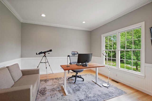 10 Inverness Ct, White Plains, NY 10605 - office space with light wood-type flooring, wainscoting, crown molding, and recessed lighting