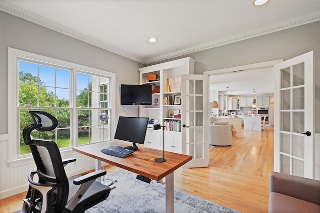 10 Inverness Ct, White Plains, NY 10605 - office featuring french doors, ornamental molding, wood finished floors, healthy amount of natural light, and recessed lighting