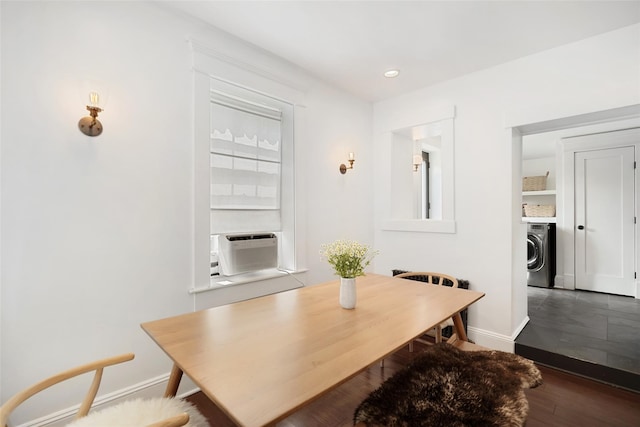 1223 Albany Post Rd, Croton-On-Hudson, NY 10520 - dining room with washer / clothes dryer, cooling unit, recessed lighting, and wood finished floors