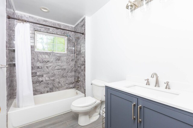 195 Bridle Way, Oakdale, NY 11769 - full bathroom with shower / bathtub combination with curtain, vanity, and wood finish floors