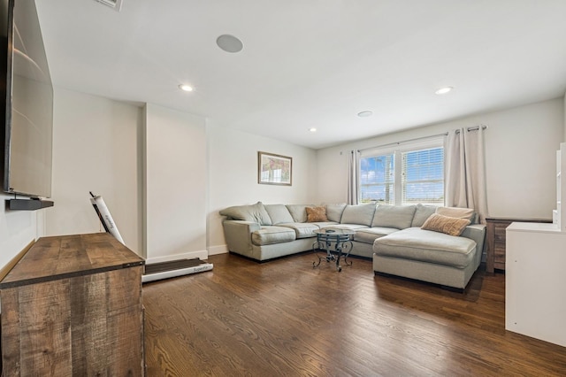 26 Island Pkwy N, Island Park, NY 11558 - living room featuring dark wood-style floors and recessed lighting