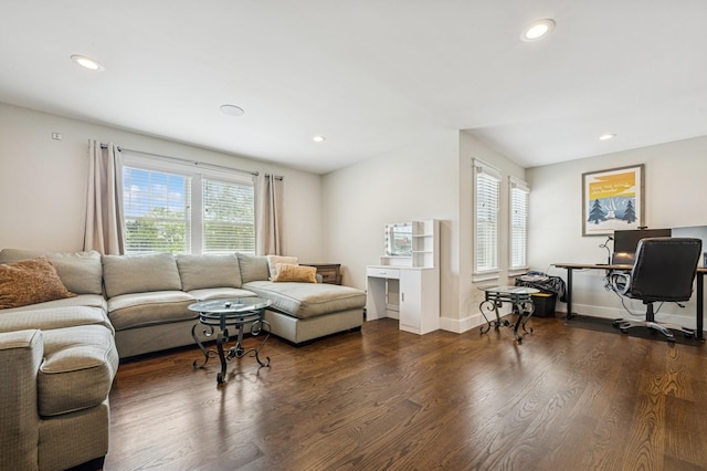 26 Island Pkwy N, Island Park, NY 11558 - living room featuring dark wood-style floors and recessed lighting