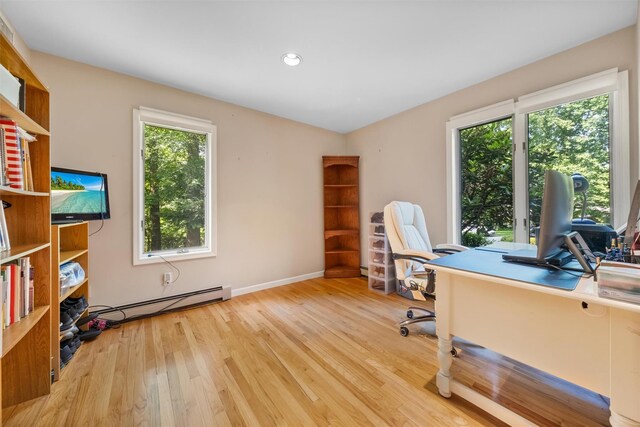 48 Orchard Hill Rd, Carmel, NY 10512 - home office featuring baseboard heating, light wood finished floors, plenty of natural light, and recessed lighting
