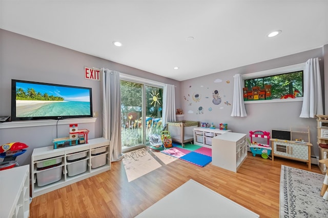 48 Orchard Hill Rd, Carmel, NY 10512 - rec room with light wood-style flooring, recessed lighting, and a baseboard radiator