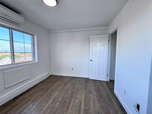 43-18 Robinson Unit 7C, Flushing, NY 11355 - unfurnished bedroom with a wall mounted air conditioner, a baseboard heating unit, and dark wood-style floors