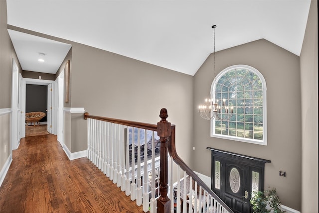 2300 State Route 207, Rock Tavern, NY 12575 - corridor with an upstairs landing, a chandelier, wood finished floors, and lofted ceiling