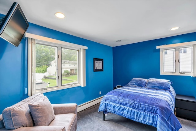 185 Harvard Dr, Plainview, NY 11803 - bedroom with baseboard heating, carpet, and recessed lighting