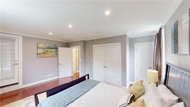 1133 Midland Ave Unit 4C, Bronxville, NY 10708 - bedroom with wood finished floors, crown molding, a closet, and recessed lighting