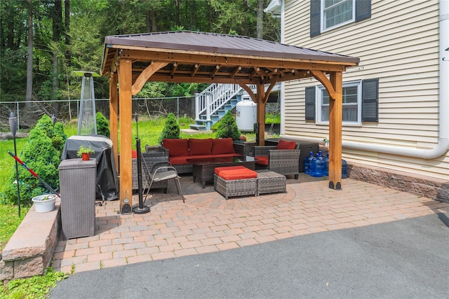 65 Berkshire Trl, Smallwood, NY 12720 - view of patio / terrace with an outdoor hangout area, a gazebo, area for grilling, and stairs