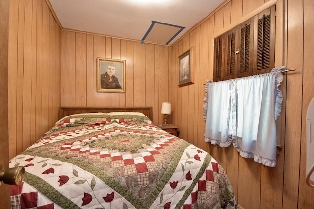 169 Mitchell Pond Rd E, Cochecton, NY 12726 - bedroom featuring attic access and wooden walls
