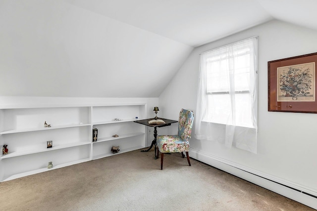 15 Robbins Ave, Islip, NY 11751 - unfurnished room with vaulted ceiling, carpet flooring, a baseboard heating unit, and built in features