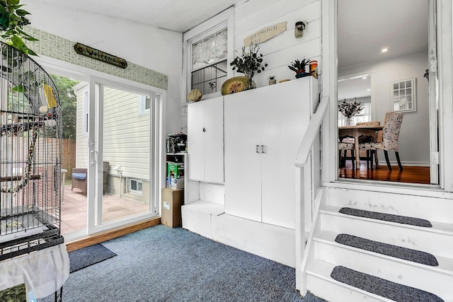 15 Robbins Ave, Islip, NY 11751 - doorway to outside featuring carpet flooring and recessed lighting