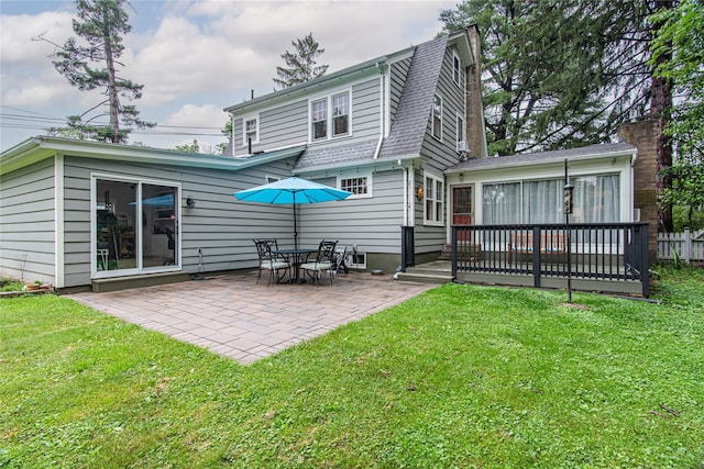 16 Beechwood Park, Poughkeepsie, NY 12601 - back of house with a patio area, a yard, a wooden deck, and a gambrel roof