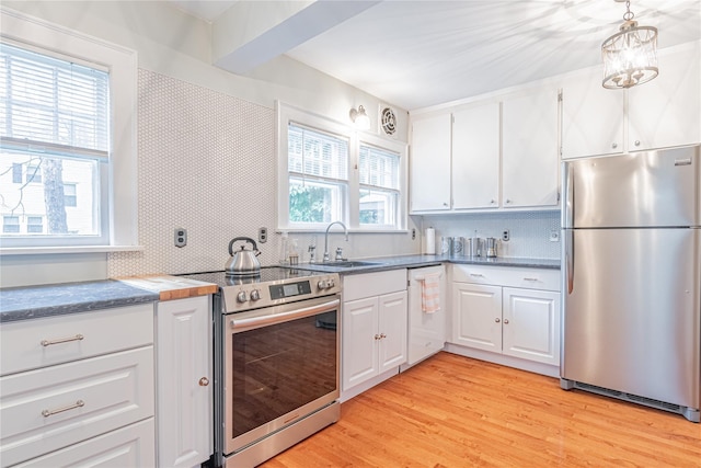 16 Beechwood Park, Poughkeepsie, NY 12601 - kitchen featuring appliances with stainless steel finishes, tasteful backsplash, white cabinets, and light wood-style floors