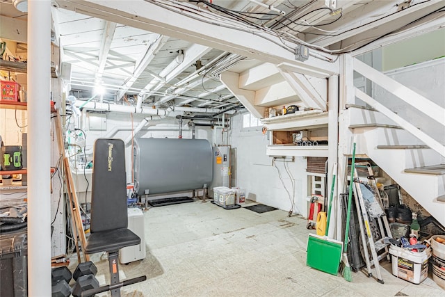 16 Beechwood Park, Poughkeepsie, NY 12601 - basement with oil tank, electric water heater, and stairway