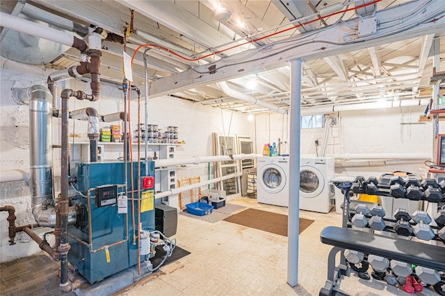 16 Beechwood Park, Poughkeepsie, NY 12601 - unfinished basement featuring washer and clothes dryer, a heating unit, and tile patterned floors