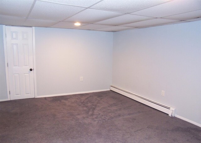 4 Bowman Ln, Commack, NY 11725 - finished below grade area with a baseboard radiator, carpet floors, and a paneled ceiling