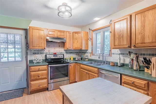 2136 Rte 55, Lagrangeville, NY 12540 - kitchen with appliances with stainless steel finishes, under cabinet range hood, healthy amount of natural light, and light wood-style floors