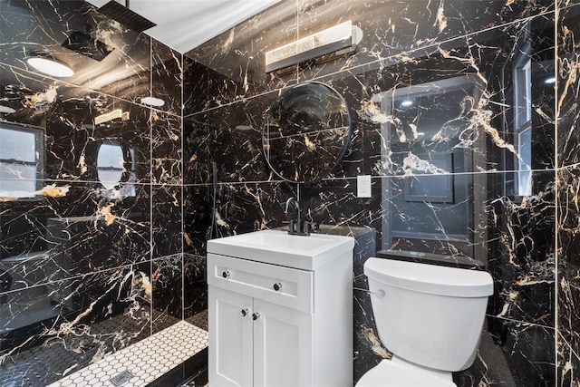 48 Lockwood Rd, South Salem, NY 10590 - bathroom with tile walls, vanity, and a tile shower