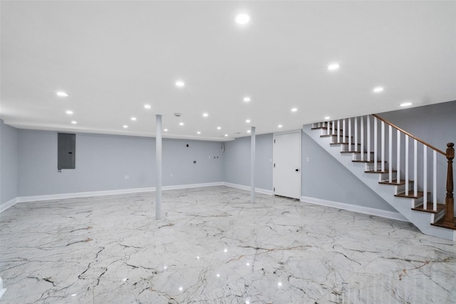 48 Lockwood Rd, South Salem, NY 10590 - finished below grade area featuring stairs, electric panel, and recessed lighting