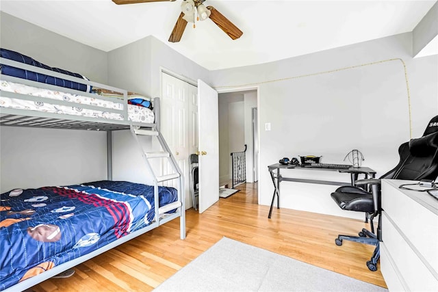 4911 168th St, Flushing, NY 11365 - bedroom with wood finished floors and ceiling fan