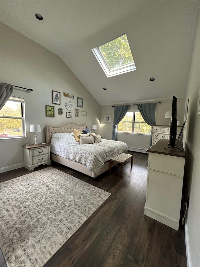 43 Southfield Rd, Baiting Hollow, NY 11933 - bedroom featuring vaulted ceiling, a skylight, and dark wood-style flooring