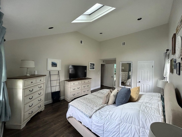 43 Southfield Rd, Baiting Hollow, NY 11933 - bedroom with a skylight, dark wood-type flooring, and high vaulted ceiling
