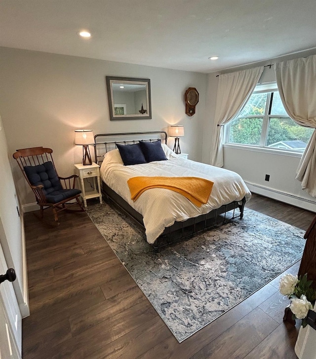 43 Southfield Rd, Baiting Hollow, NY 11933 - bedroom featuring recessed lighting, dark wood finished floors, and a baseboard heating unit