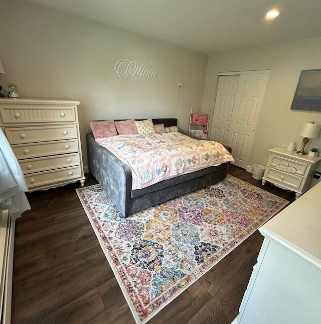 43 Southfield Rd, Baiting Hollow, NY 11933 - bedroom featuring dark wood-style flooring, a closet, and recessed lighting