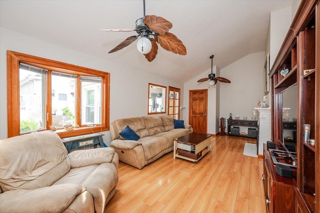 25 December Walk, Long Beach, NY 11561 - living room featuring a ceiling fan, lofted ceiling, and light wood-style floors