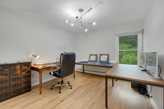 31 Pierce Dr, Pleasantville, NY 10570 - office with a baseboard radiator, a chandelier, and wood finished floors