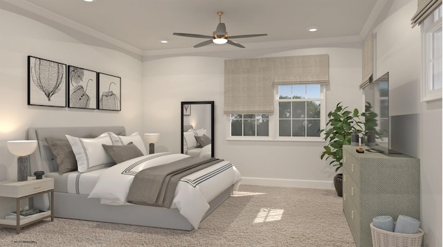 100 Rogers Ave, Westhampton Beach, NY 11978 - carpeted bedroom featuring crown molding, recessed lighting, and a ceiling fan