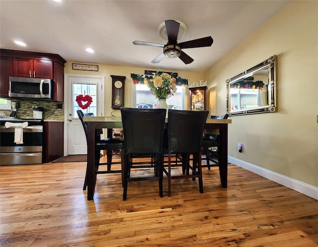 373 Commack Rd, Islip, NY 11751 - dining area with ceiling fan, light wood finished floors, and recessed lighting