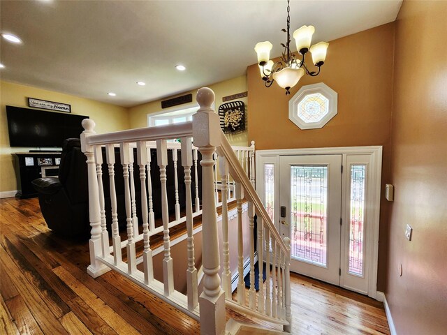 373 Commack Rd, Islip, NY 11751 - foyer featuring hardwood / wood-style floors, a chandelier, and recessed lighting
