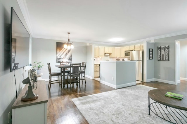 13 Scenic Dr Unit D, Croton-On-Hudson, NY 10520 - living area with a chandelier, dark wood finished floors, and crown molding