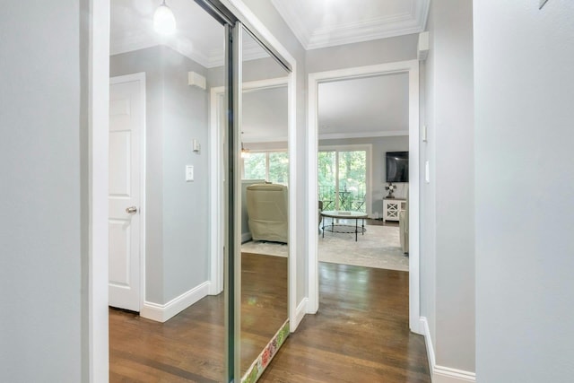 13 Scenic Dr Unit D, Croton-On-Hudson, NY 10520 - hall with dark wood-style flooring and ornamental molding
