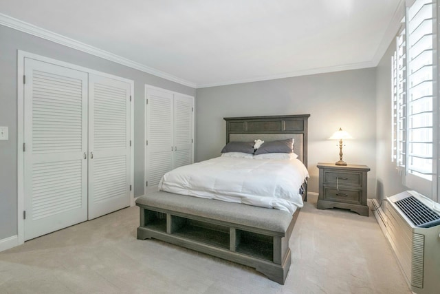 13 Scenic Dr Unit D, Croton-On-Hudson, NY 10520 - bedroom featuring two closets, light colored carpet, and crown molding