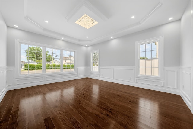 71 Cedar St, Hicksville, NY 11801 - spare room featuring plenty of natural light, dark wood finished floors, a raised ceiling, wainscoting, and a decorative wall