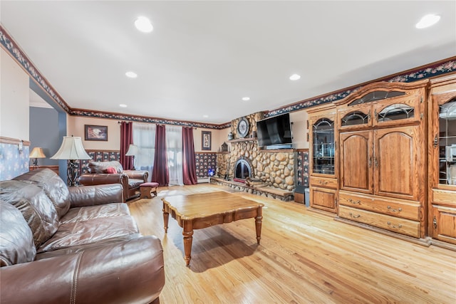 99 Stone Ln, Levittown, NY 11756 - living area featuring crown molding, light wood finished floors, and recessed lighting