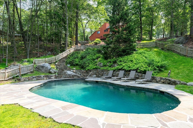 35 David Rd, Somers, NY 10589 - view of swimming pool featuring a fenced backyard, a patio, and stairway